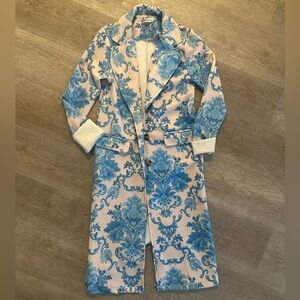 Blue Paisley Midi Trench Coat